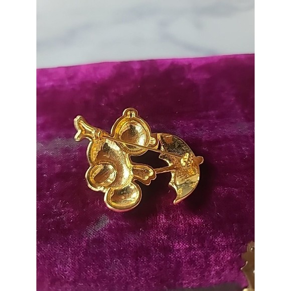 Vintage Rhinestone Teddy Bear With Umbrella Brooch - Picture 5 of 10